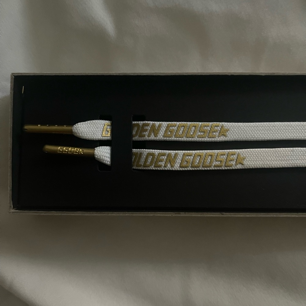 white and gold golden goose laces